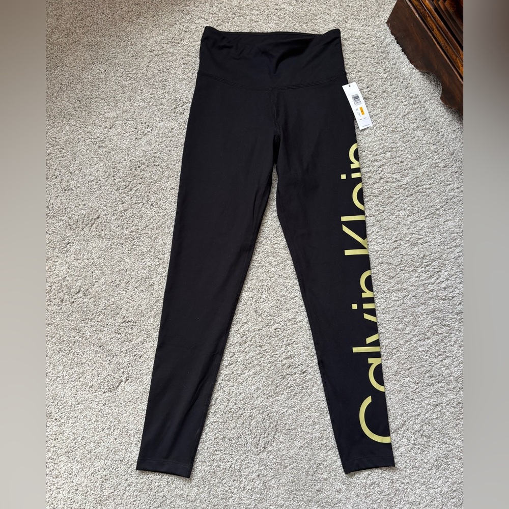 Calvin Klein Black Performance Leggings Side Logo NWT S SMALL Fitted